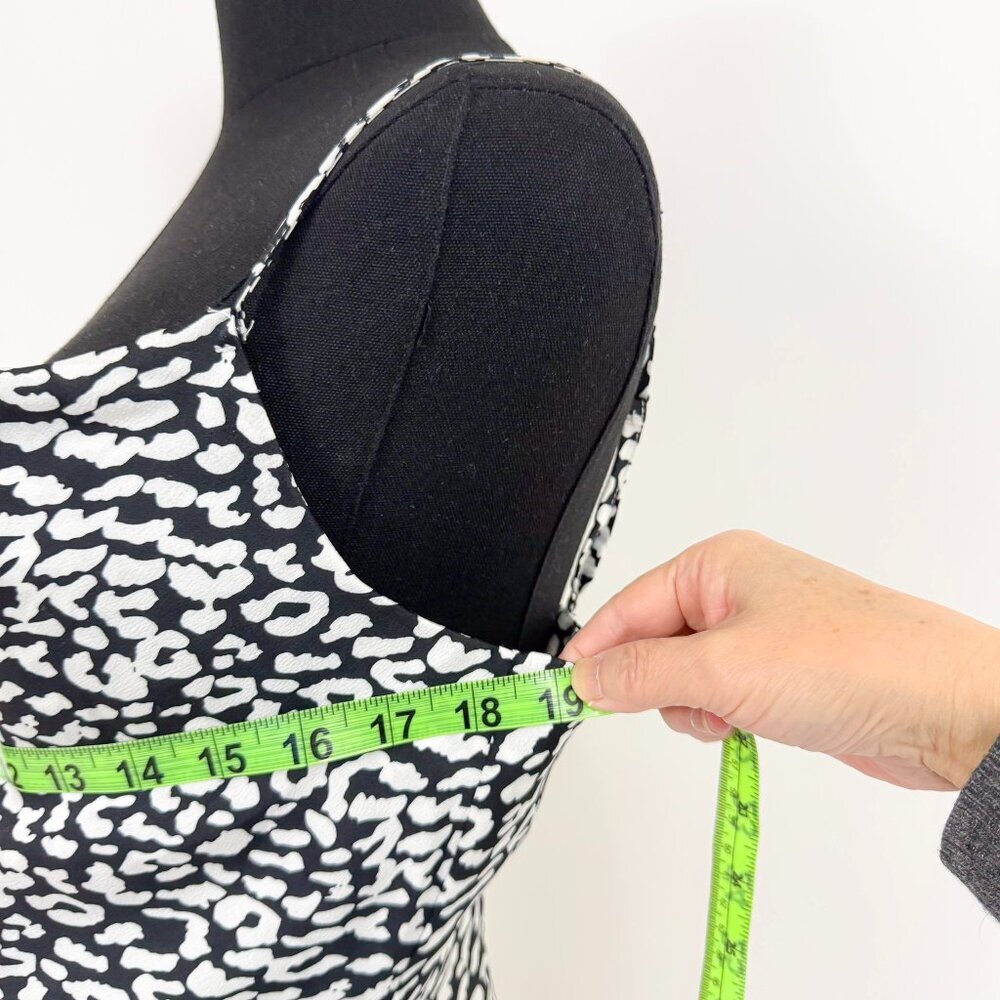 90S STYLE SATIN SLIP DRESS DRAPED COWL NECK BLACK AND WHITE LEOPARD PRINT - Picture 4 of 8